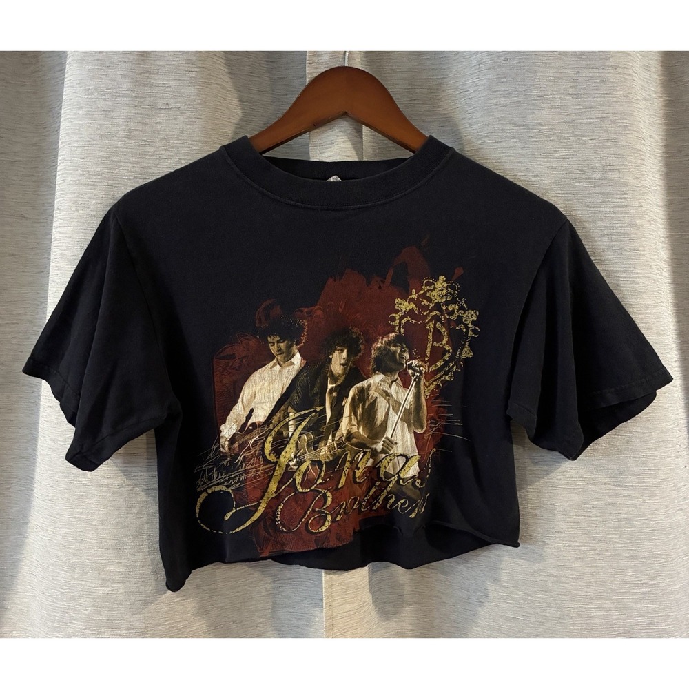 Jonas Brothers Cropped Shirt Y2k 2008 Tour Concert Band Tee Size Small